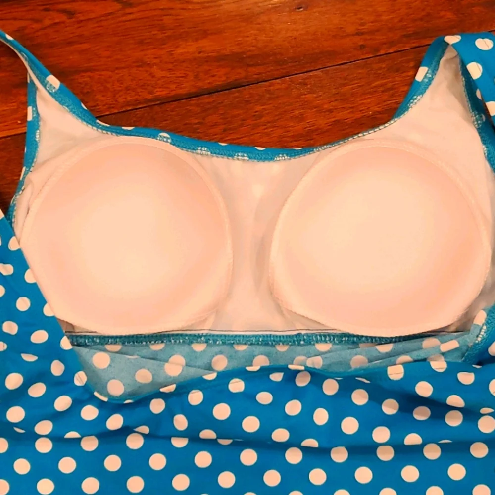 Womens St. John's Bay polka dot tankini top size 14